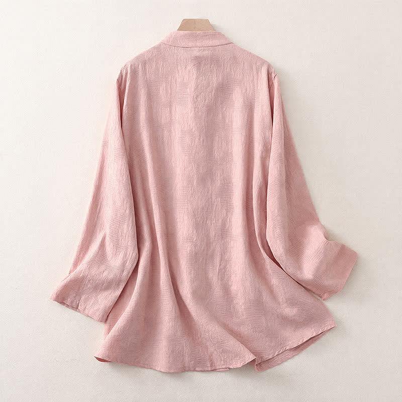 Buddha Stones Spring Fall Casual Tang Style Mandarin Collar Frog Button Solid Women's Long Sleeve Shirts With Pocket - image 7