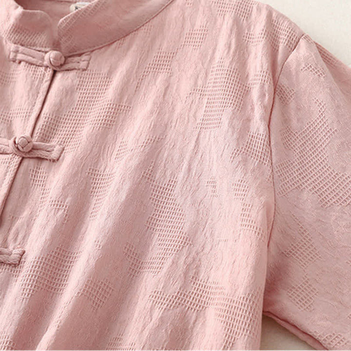 Buddha Stones Spring Fall Casual Tang Style Mandarin Collar Frog Button Solid Women's Long Sleeve Shirts With Pocket - image 10