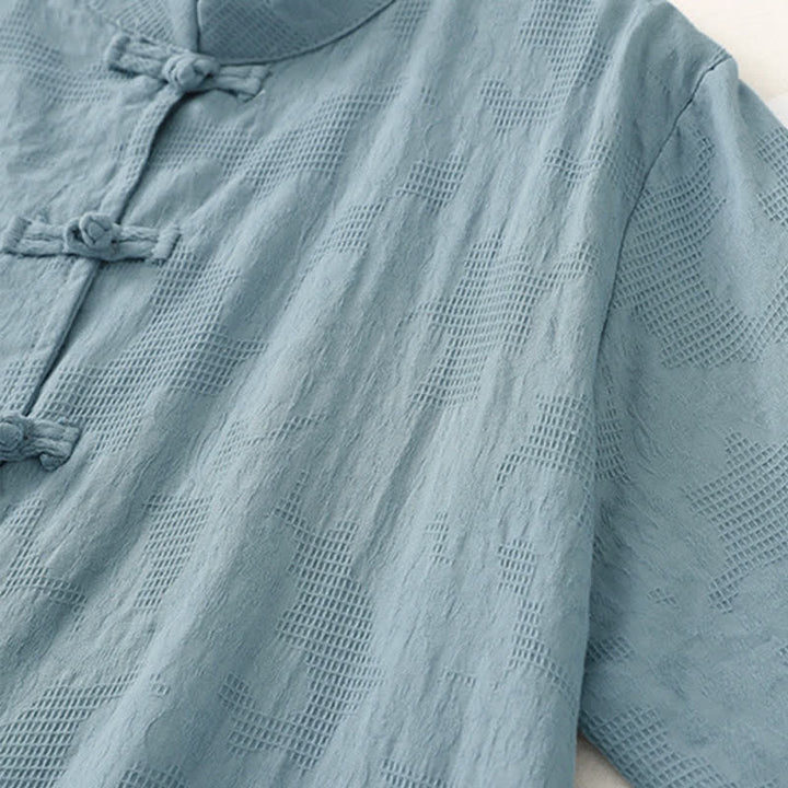 Buddha Stones Spring Fall Casual Tang Style Mandarin Collar Frog Button Solid Women's Long Sleeve Shirts With Pocket - image 2