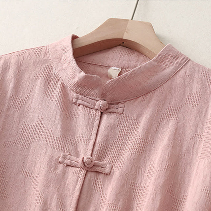 Buddha Stones Spring Fall Casual Tang Style Mandarin Collar Frog Button Solid Women's Long Sleeve Shirts With Pocket - image 8