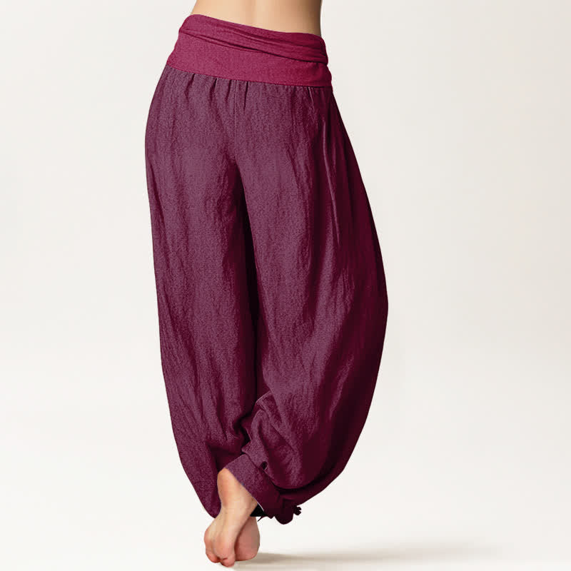 Buddha Stones Pure Cotton Plain Maroon Women's Elastic Waist Harem Pants - image 1