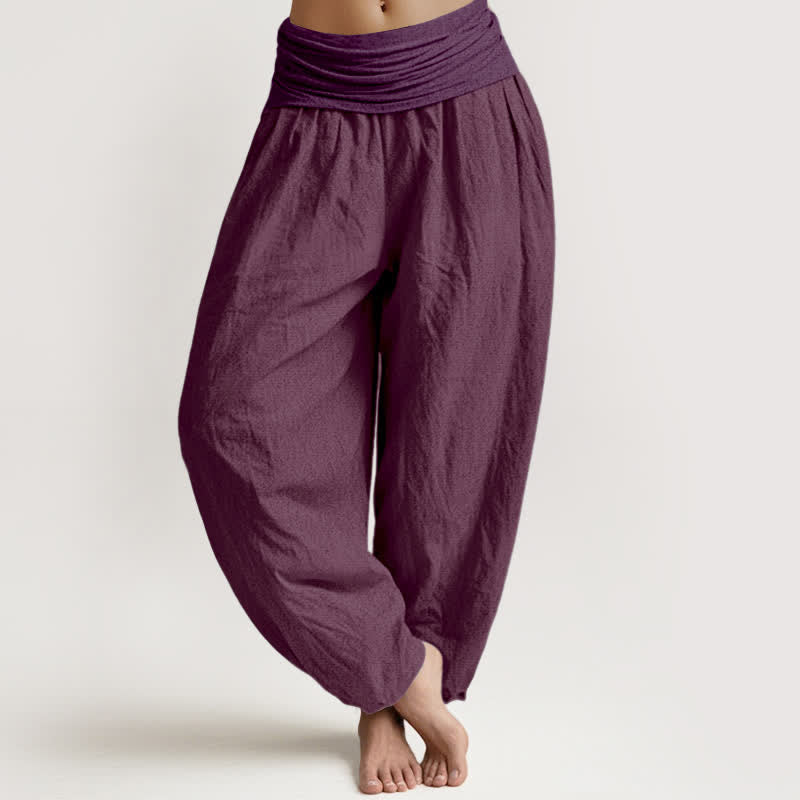 Buddha Stones Purple Pure Cotton Women's Elastic Waist Harem  Pants - Purple - US16，UK/AU20，EU48 (3XL) - image 0