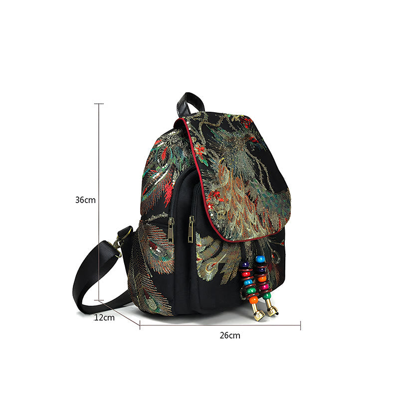Buddha Stones Peacock Embroidery Canvas Tassel Backpack - image 16