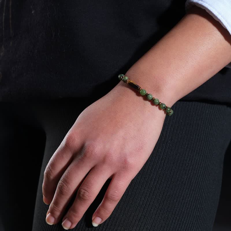 Buddha Stones Green Moss Agate Round Bead Tiger Eye Accent Bracelet - image 11