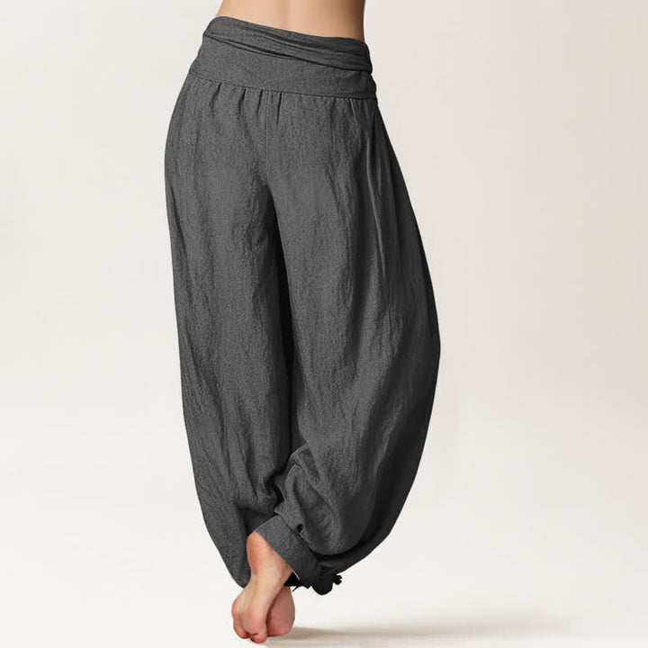Buddha Stones Pure Cotton White Lotus Om Pattern Women's Elastic Waist Harem Pants - image 10
