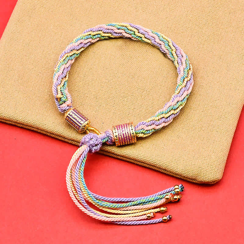 Buddha Stones Tibetan Enamel Colorful Tassel Rope Bracelet - Green Purple(Wrist Circumference: 5.9–7.1 in/15–18 cm) - image 1