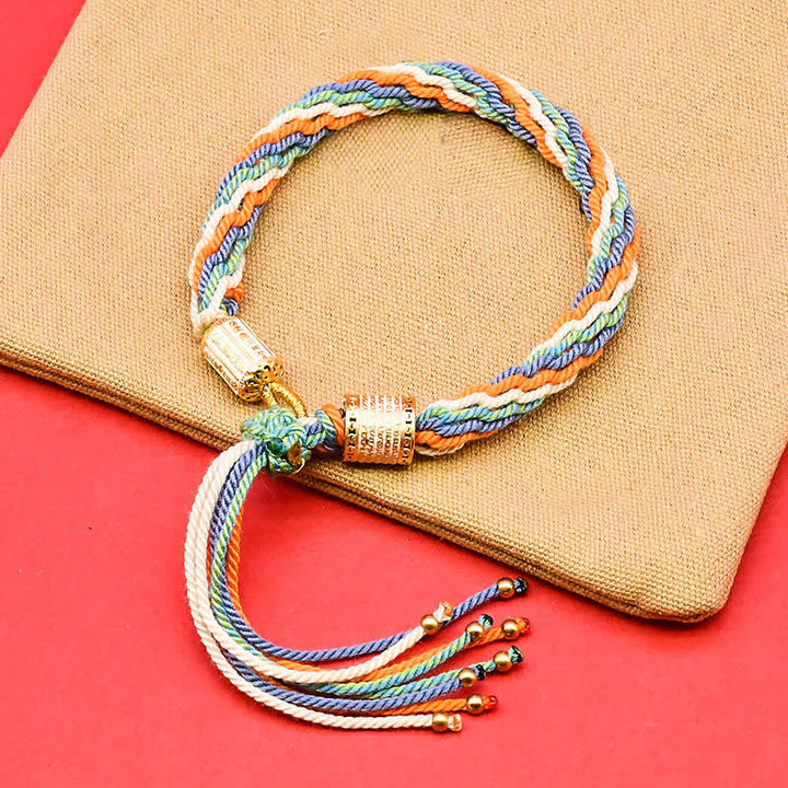 Buddha Stones Tibetan Enamel Colorful Tassel Rope Bracelet - Blue Orange(Wrist Circumference: 5.9–7.1 in/15–18 cm) - image 2
