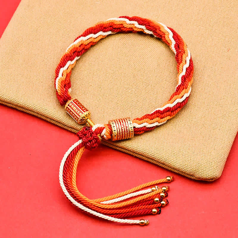 Buddha Stones Tibetan Enamel Colorful Tassel Rope Bracelet - DarkRed (Wrist Circumference: 5.9–7.1 in/15–18 cm) - image 0