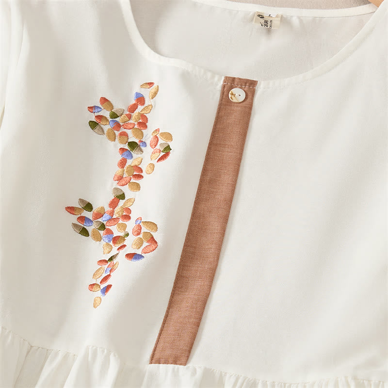 Buddha Stones Spring Ethnic Embroidery Half Sleeve Women's Midi Dress - image 5