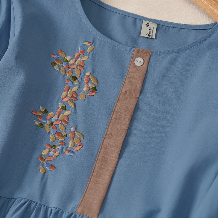 Buddha Stones Spring Ethnic Embroidery Half Sleeve Women's Midi Dress - image 26