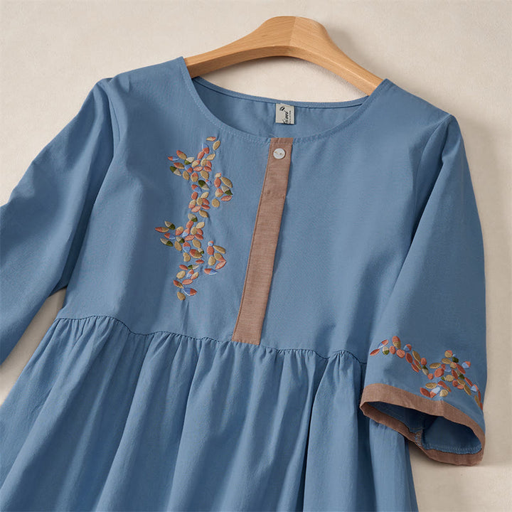 Buddha Stones Spring Ethnic Embroidery Half Sleeve Women's Midi Dress - image 23