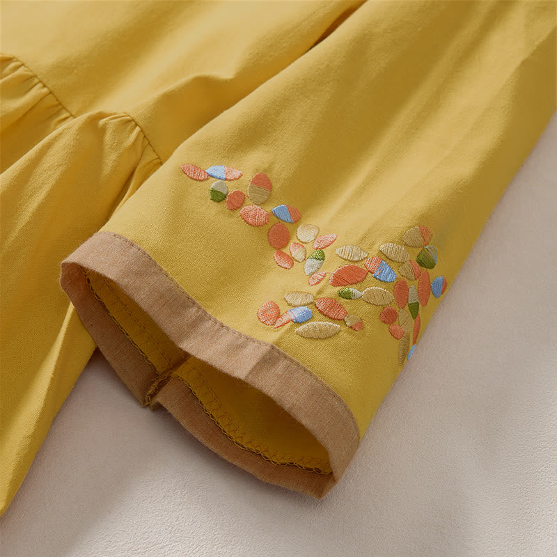 Buddha Stones Spring Ethnic Embroidery Half Sleeve Women's Midi Dress - image 9