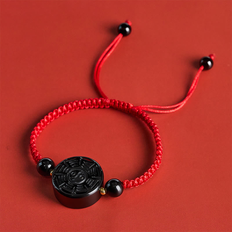 Buddha Stones Red String Black Obsidian Round Bagua Blessing Bracelet - image 3