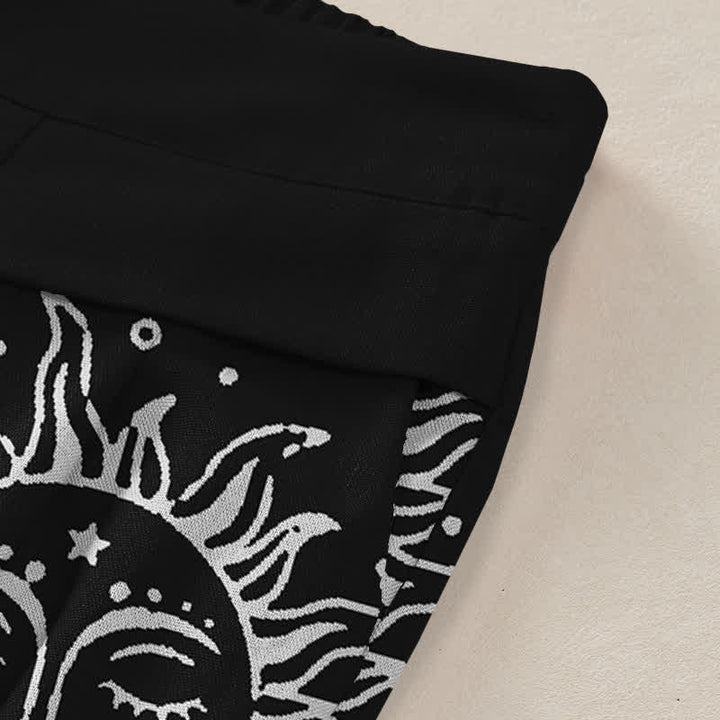 Buddha Stones Cotton Linen Celestial Sun Moon Pattern Women's Elastic Waist Wide Leg Pants With Pockets - image 2