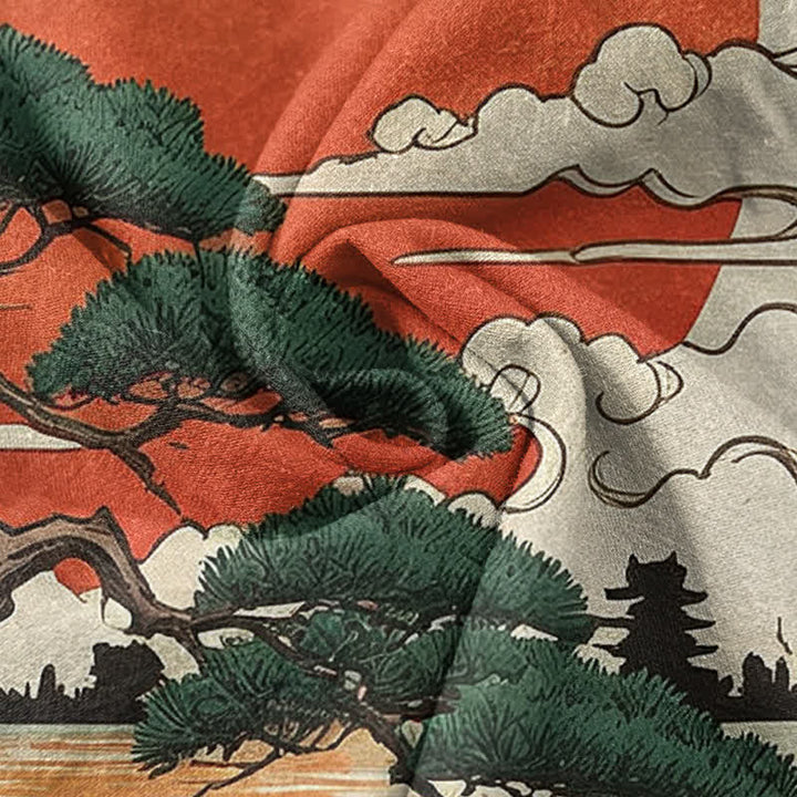 Buddha Stones Pure Cotton Artistic Sunset Pine Pattern Women's Elastic Waist Pants With Pockets - image 2