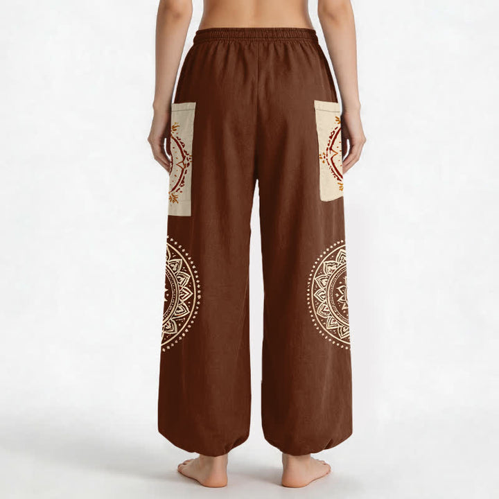 Buddha Stones Cotton Bohemian Mandala Moon Phase Pattern Women's Elastic Waist Harem Pants With Side Pockets - image 2