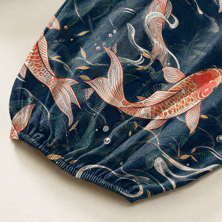 Buddha Stones Cotton Oriental Koi Wave Pattern Women's Elastic Waist Harem Pants With Side Pockets - image 6