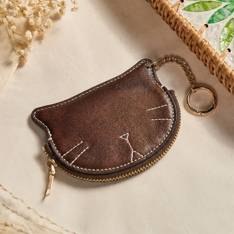 Buddha Stones Vintage Cat Shape Zipper Leather Charm Purse - image 3