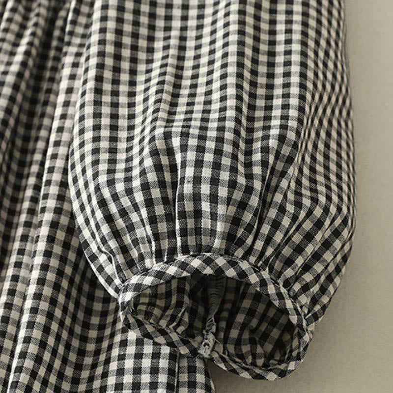 Buddha Stones Spring Fall Casual Mandarin Collar Plaid Women's Long Sleeve Dress With Pocket - image 5