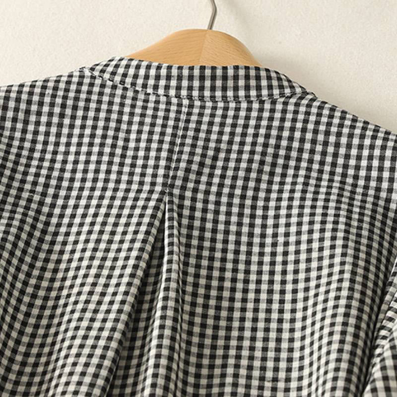 Buddha Stones Spring Fall Casual Mandarin Collar Plaid Women's Long Sleeve Dress With Pocket - image 3