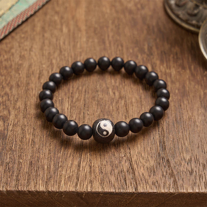 Buddha Stones Black Onyx White Turquoise Yin Yang Balance Round Bead Bracelet - image 19