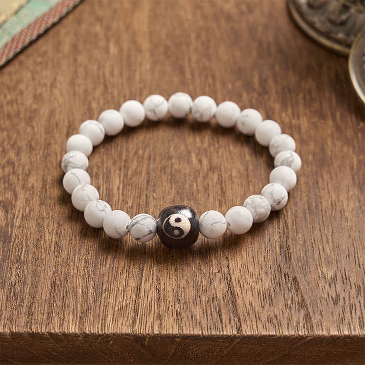 Buddha Stones Black Onyx White Turquoise Yin Yang Balance Round Bead Bracelet - image 13