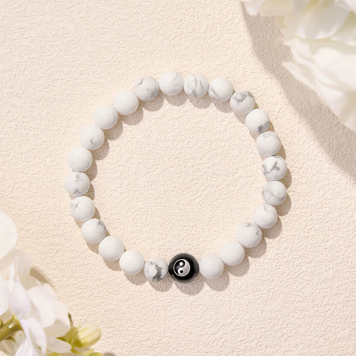 Buddha Stones Black Onyx White Turquoise Yin Yang Black Obsidian Round Bead Balance Bracelet - image 16