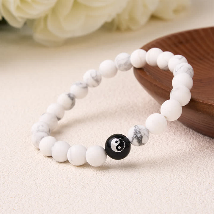 Buddha Stones Black Onyx White Turquoise Yin Yang Black Obsidian Round Bead Balance Bracelet - image 13