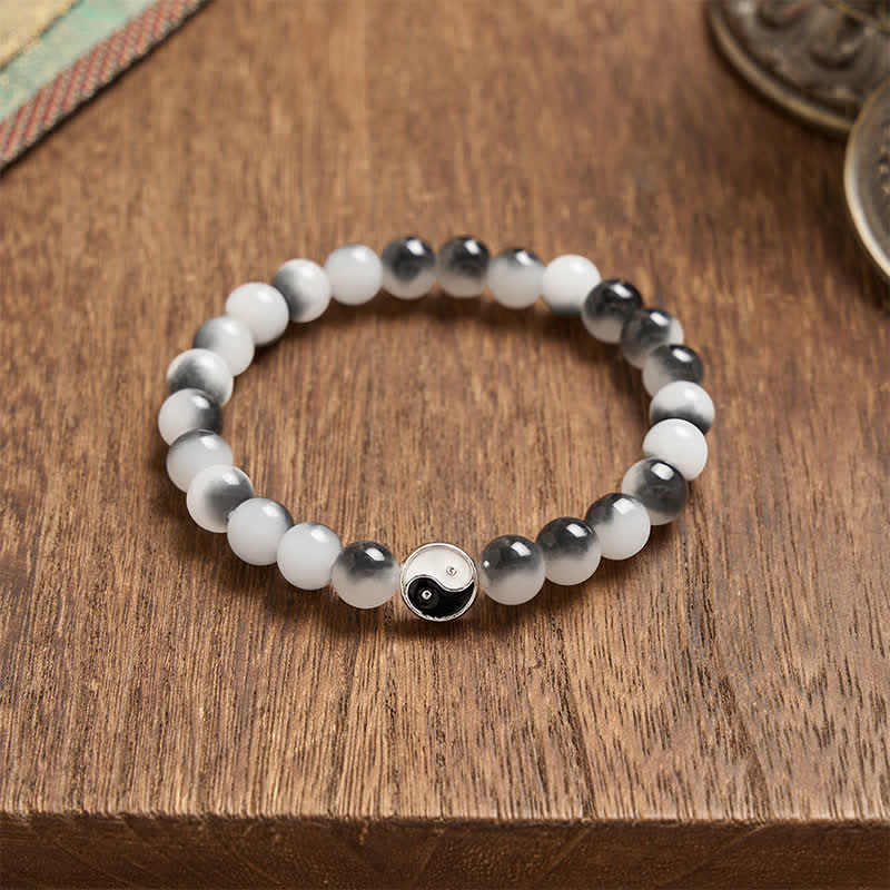 Buddha Stones Alloy Flat Bead and Glass Yin Yang Two-Tone Balance Bracelet - image 3