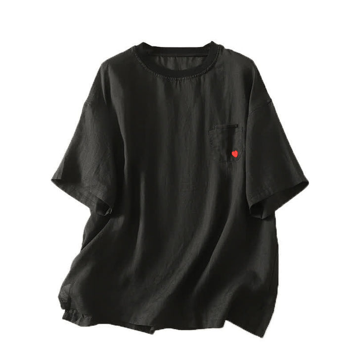 Buddha Stones Casual Embroidery Red Heart Short Sleeve Women's T-Shirt - image 18