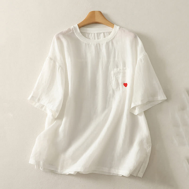 Buddha Stones Casual Embroidery Red Heart Short Sleeve Women's T-Shirt - White - US14，UK/AU18，EU46 (2XL) - image 3