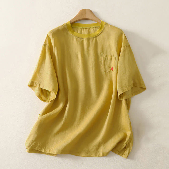 Buddha Stones Casual Embroidery Red Heart Short Sleeve Women's T-Shirt - Gold - US14，UK/AU18，EU46 (2XL) - image 9
