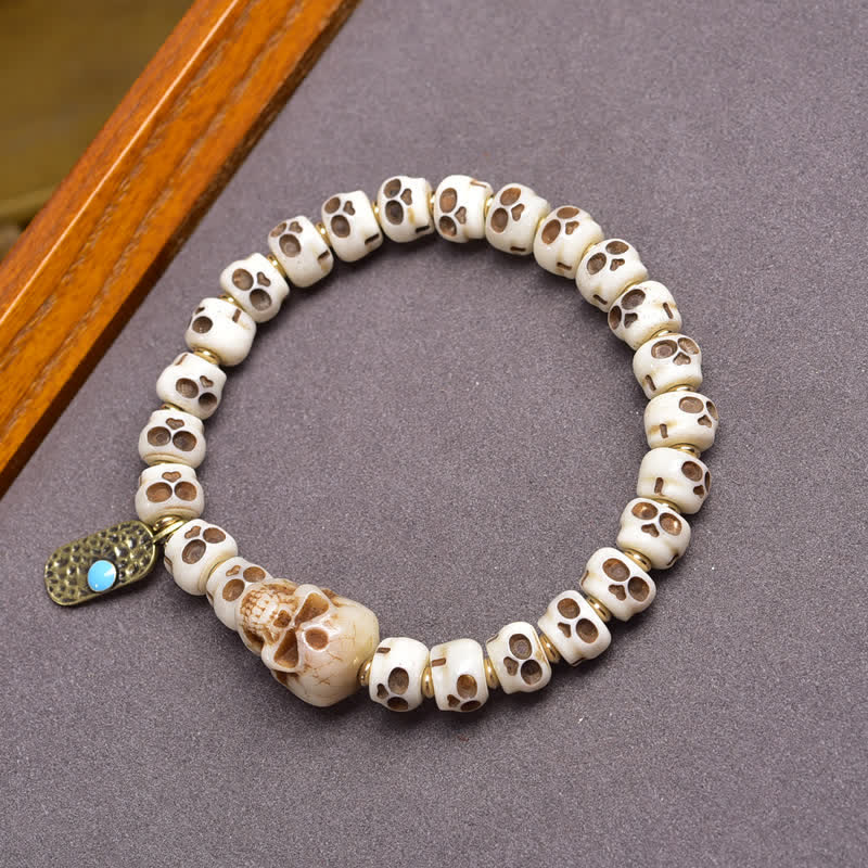 Buddha Stones Hand-Carved Bone Beads Lord of the Corpse Forest Skull Pattern Strength and Change Tibetan Bracelet - image 5