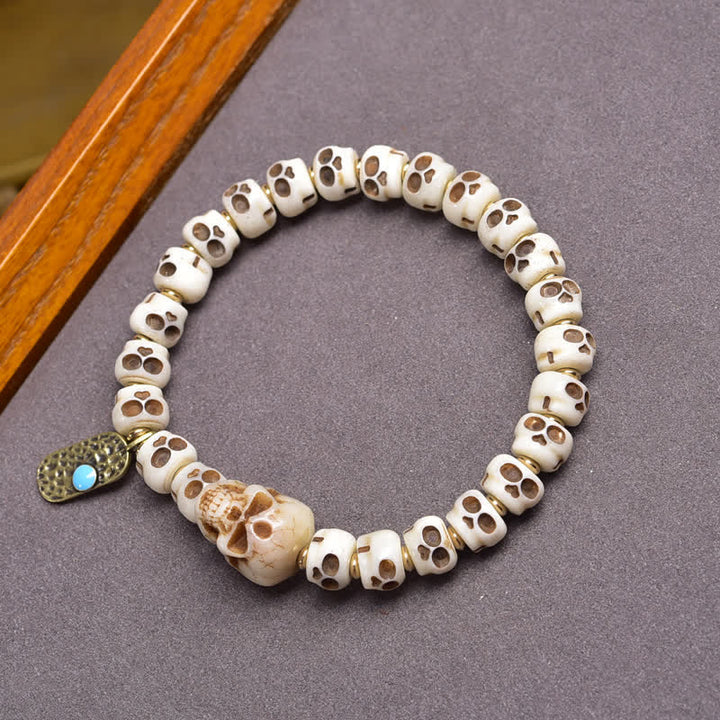 Buddha Stones Hand-Carved Bone Beads Lord of the Corpse Forest Skull Pattern Strength and Change Tibetan Bracelet - image 5