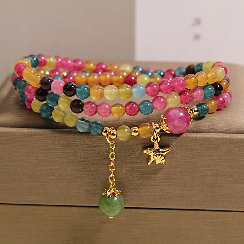 Buddha Stones Rainbow Tourmaline Starfish Charm Protection Triple Wrap Bracelet - image 8