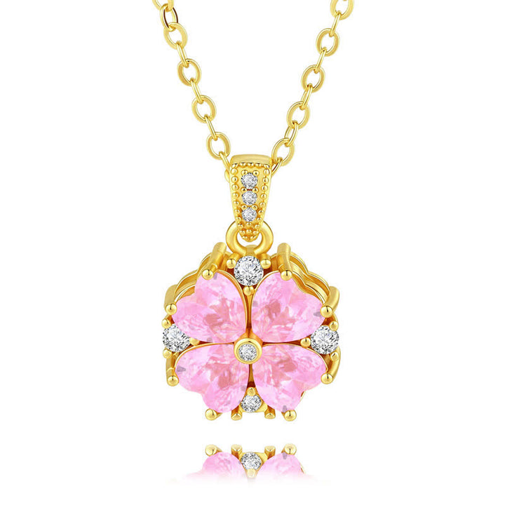 Buddha Stones Copper Pink Clover Inlaid Zircon Harmonic Connection Necklace - image 3