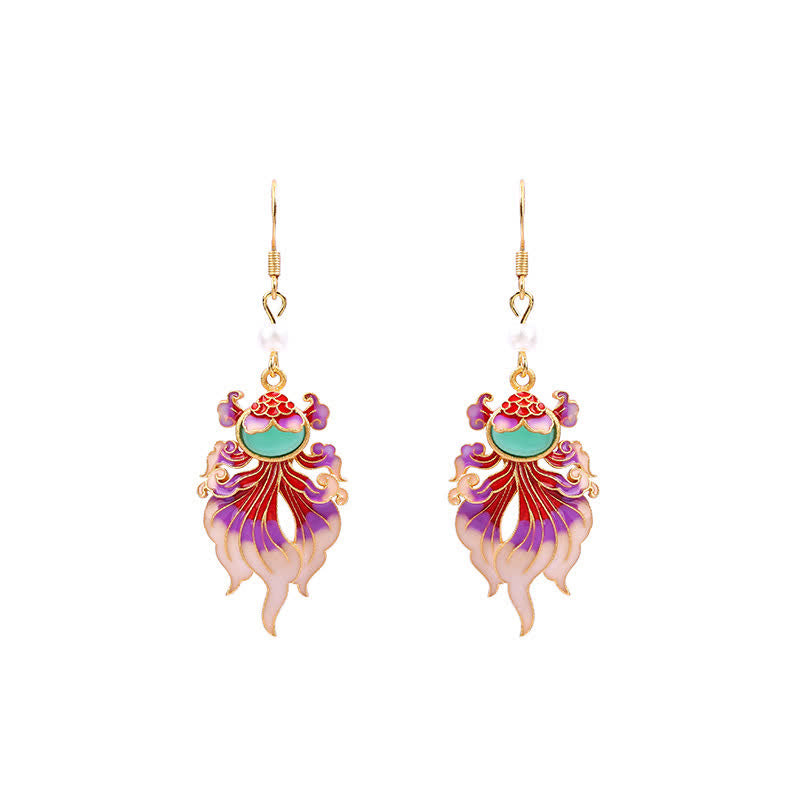 Buddha Stones Retro Copper Koi Fish Wealth Drop Earrings - image 3