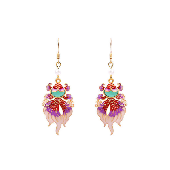 Buddha Stones Retro Copper Koi Fish Wealth Drop Earrings - image 3