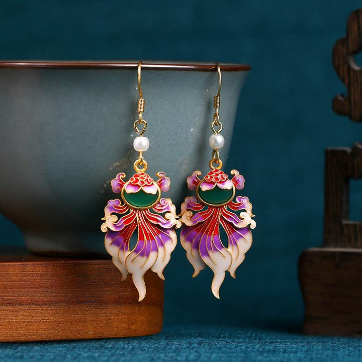 Buddha Stones Retro Copper Koi Fish Wealth Drop Earrings - Koi Fish - 925 Sterling Silver Posts - image 0