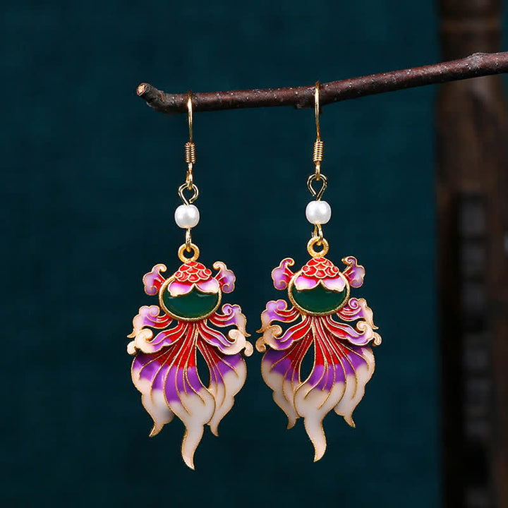 Buddha Stones Retro Copper Koi Fish Wealth Drop Earrings - image 2