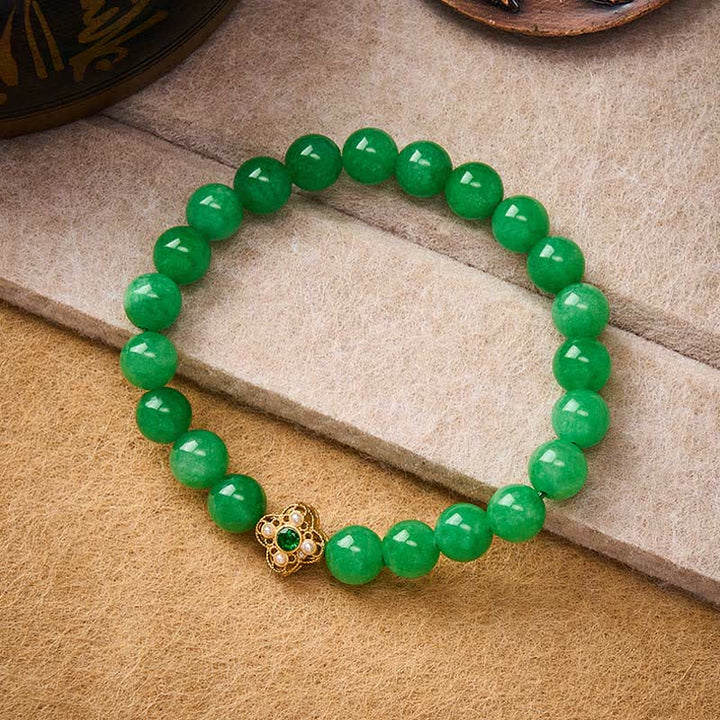 Buddha Stones Natural Quartzite Jade Beads Flower Peace Bracelet - image 2