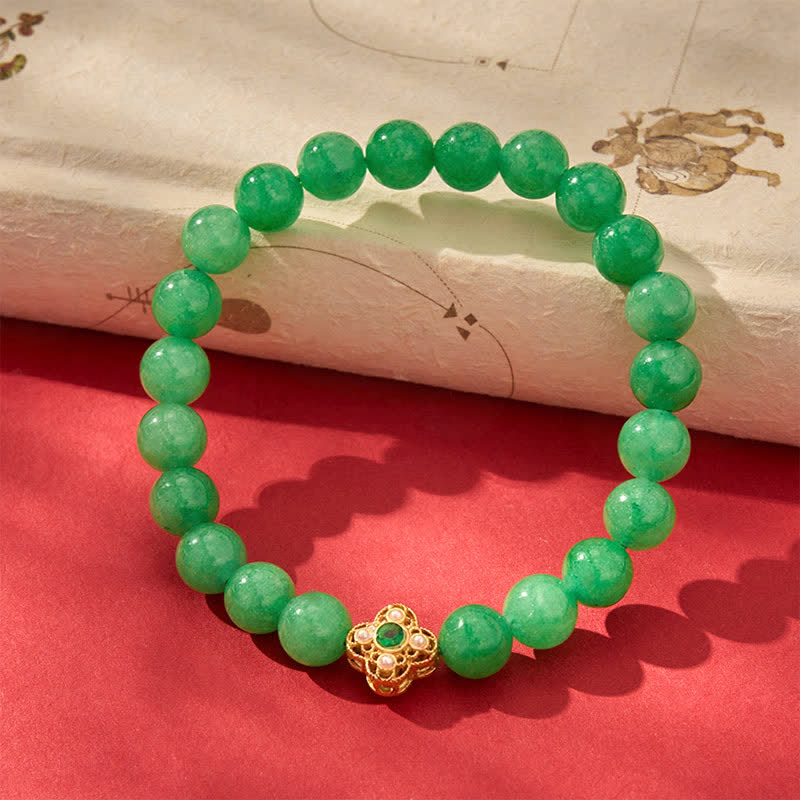 Buddha Stones Natural Quartzite Jade Beads Flower Peace Bracelet - image 3