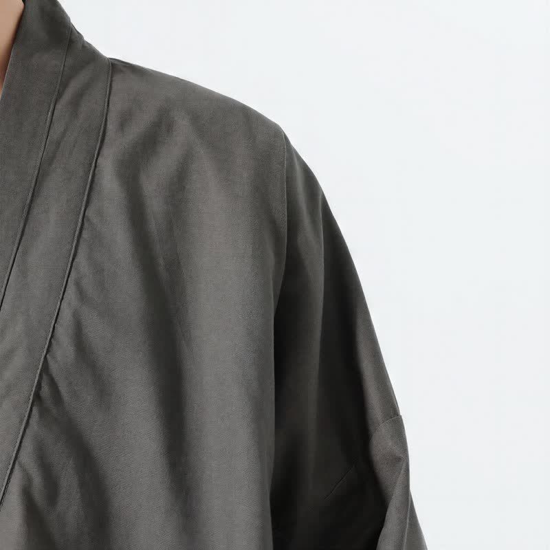 Buddha Stones Fall Minimalist Tang Style Drawstring Solid Men's Kimonos - image 3