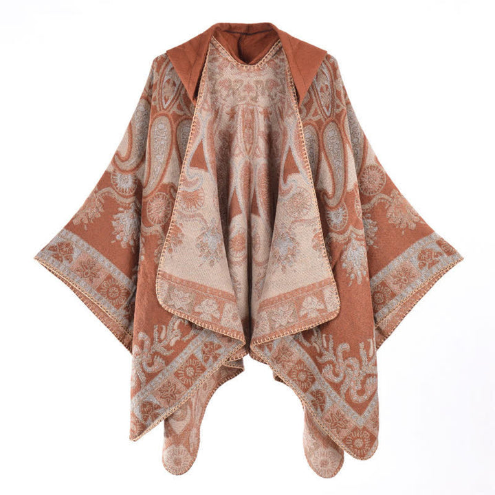 Buddha Stones Fall Winter Hooded Paisley Geometric Boho Poncho Style Shawl - image 26