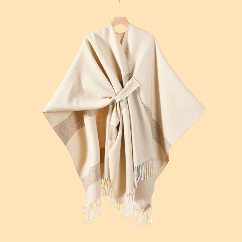 Buddha Stones Fall Winter Boho Striped Tassel Buckle Design Cozy Shawl - image 38