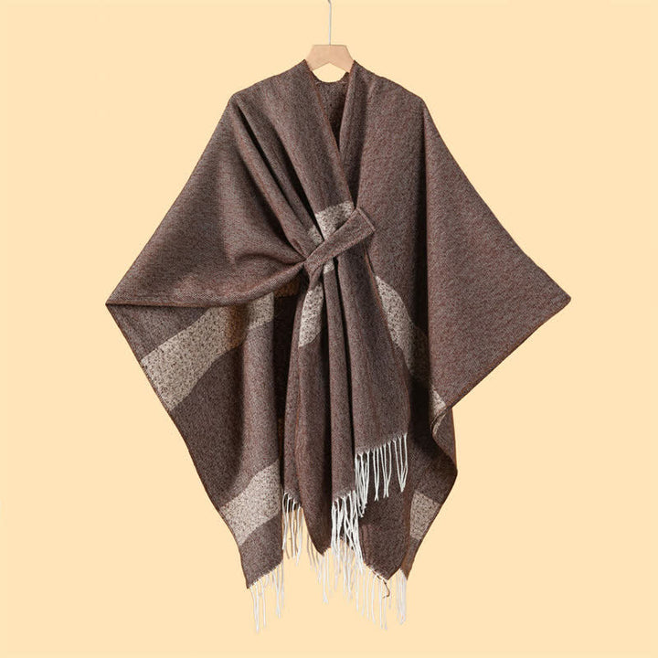 Buddha Stones Fall Winter Boho Striped Tassel Buckle Design Cozy Shawl - image 4