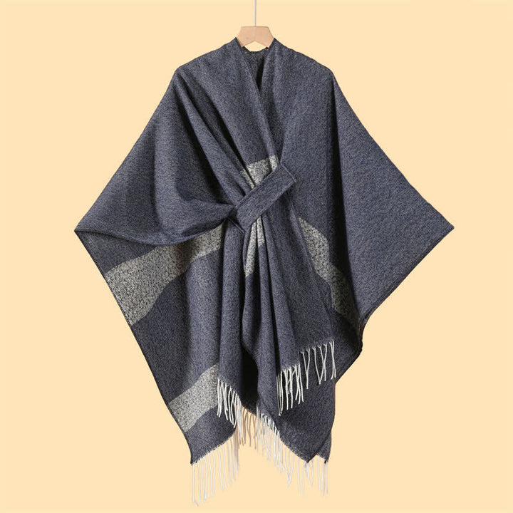 Buddha Stones Fall Winter Boho Striped Tassel Buckle Design Cozy Shawl - image 15