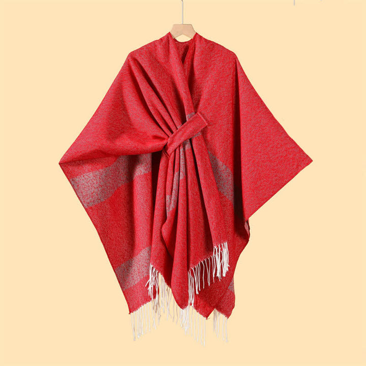 Buddha Stones Fall Winter Boho Striped Tassel Buckle Design Cozy Shawl - image 27