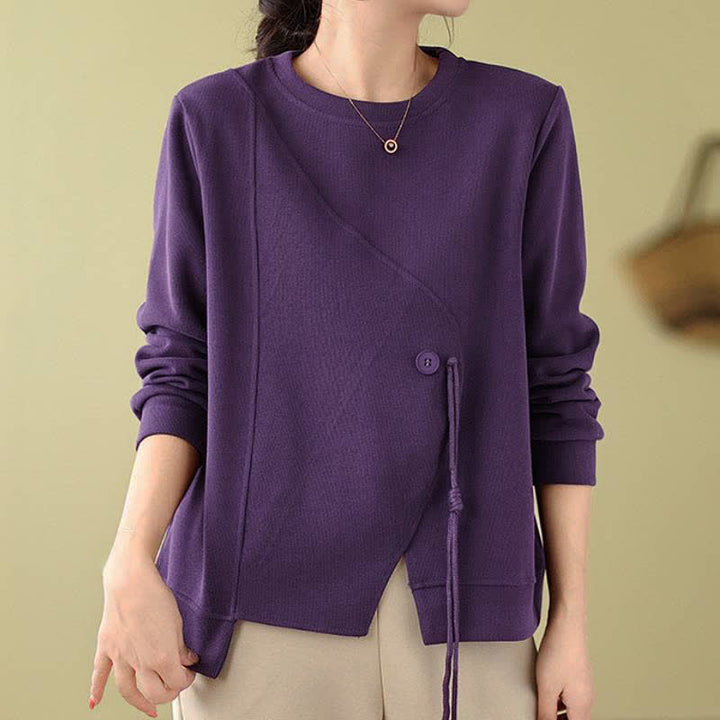 Buddha Stones Fall Winter Minimalist Crew Neck Drawstring Solid Women's Knitwear - RebeccaPurple - US12, UK/AU16, EU44 (2XL) - image 0