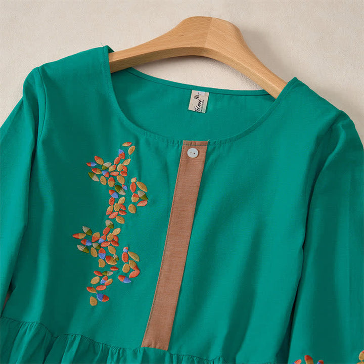 Buddha Stones Spring Ethnic Embroidery Half Sleeve Women's Midi Dress - image 15